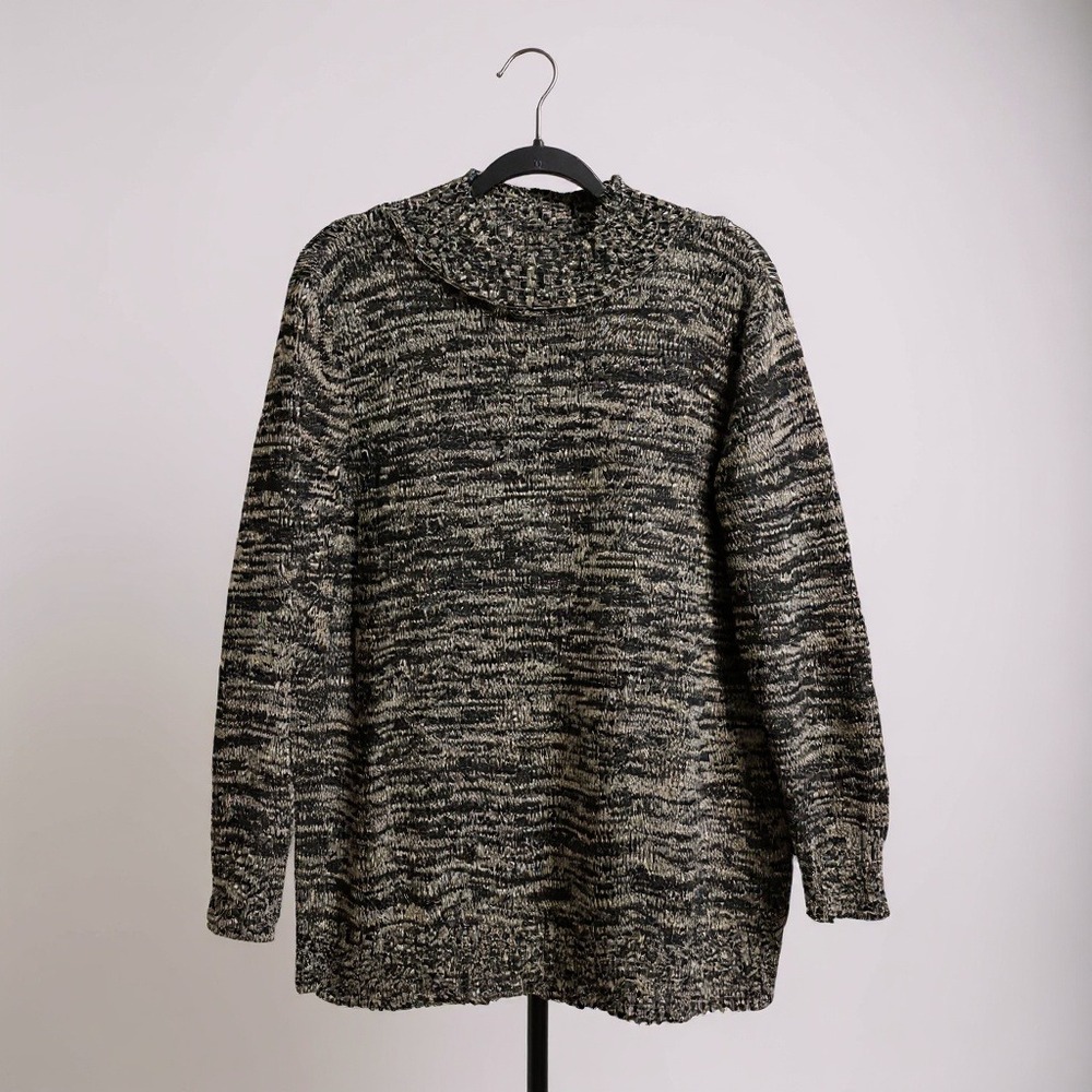 Old Navy Women's XXL Black White Marled Mock Neck Long Sleeve Sweater